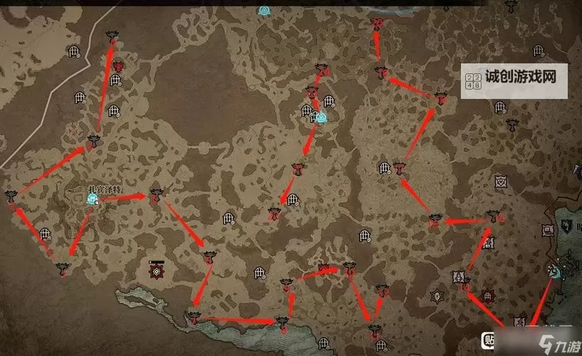 《暗黑破坏神4》破碎群峰莉莉丝祭坛位置路线图图2