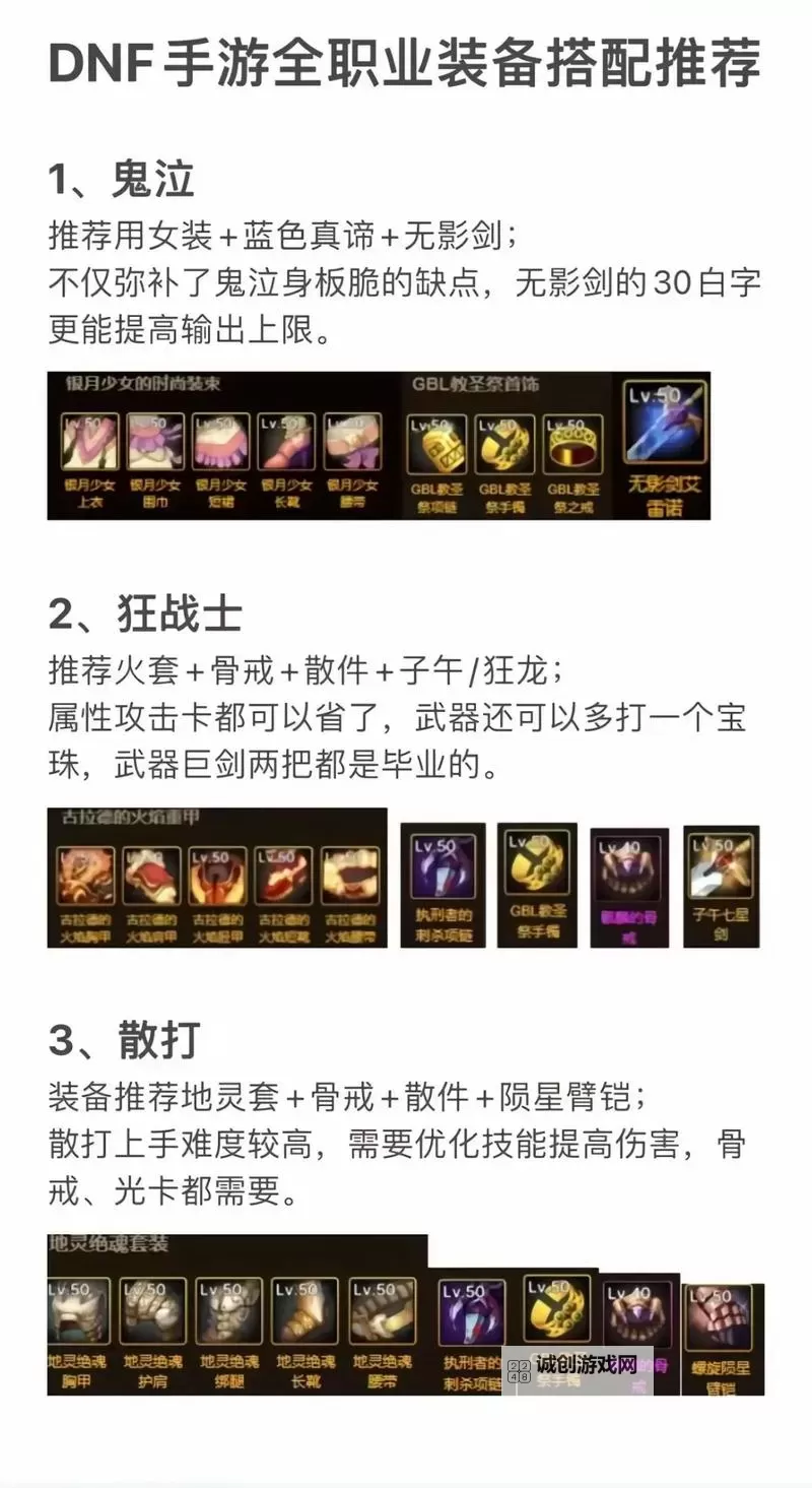 《地下城与勇士手游（DNF手游）》全职业毕业装备推荐图1